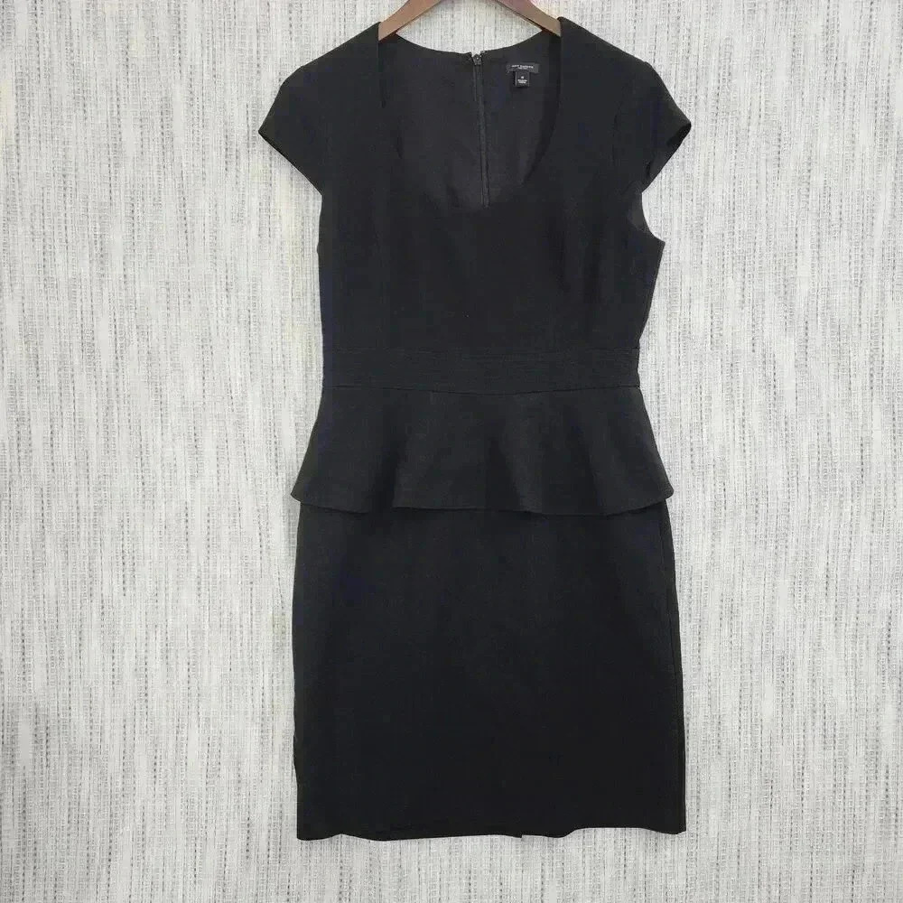 Ann Taylor Cap Sleeve Midi Dress 8 Black Ruffle Details work career